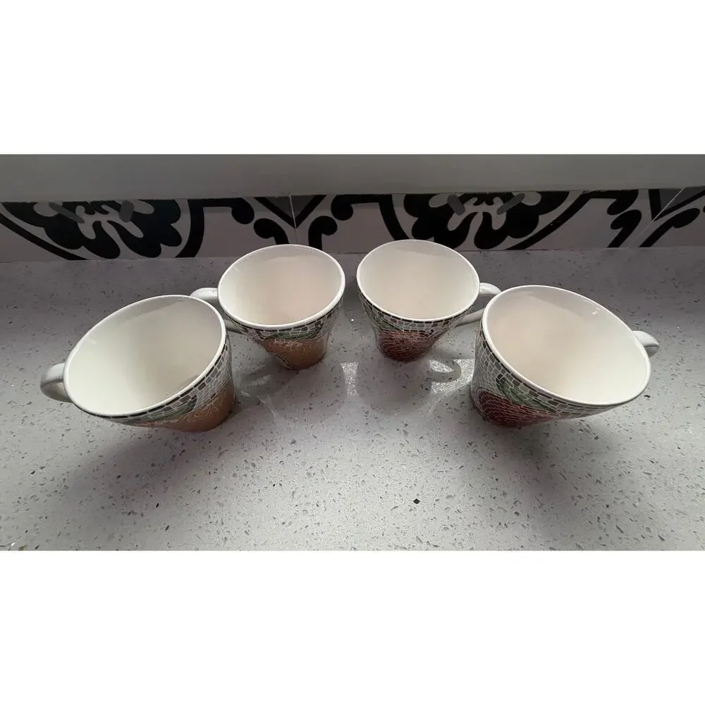 Set of 4 Vintage Sango Zoey 4879 Mosaic Fruit Design Cup & Saucer Set